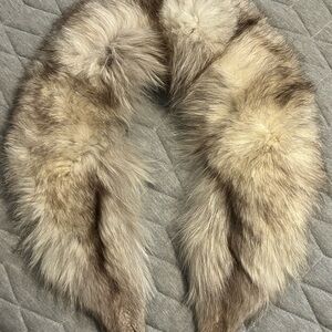 Natural Fox Fur Collar / Stole in Cream and Brown Tones